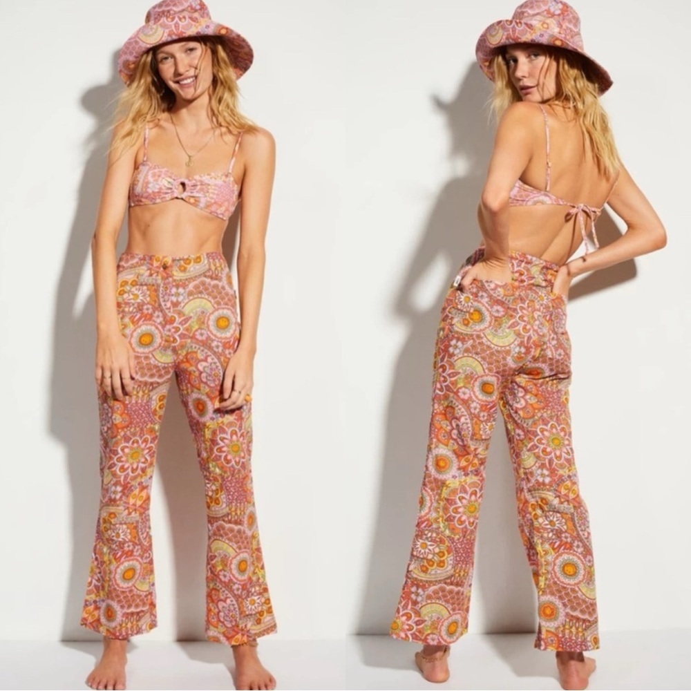 BILLABONG x SMILEY So Trippy Hippie Linen Cotton Crop Pants Trousers